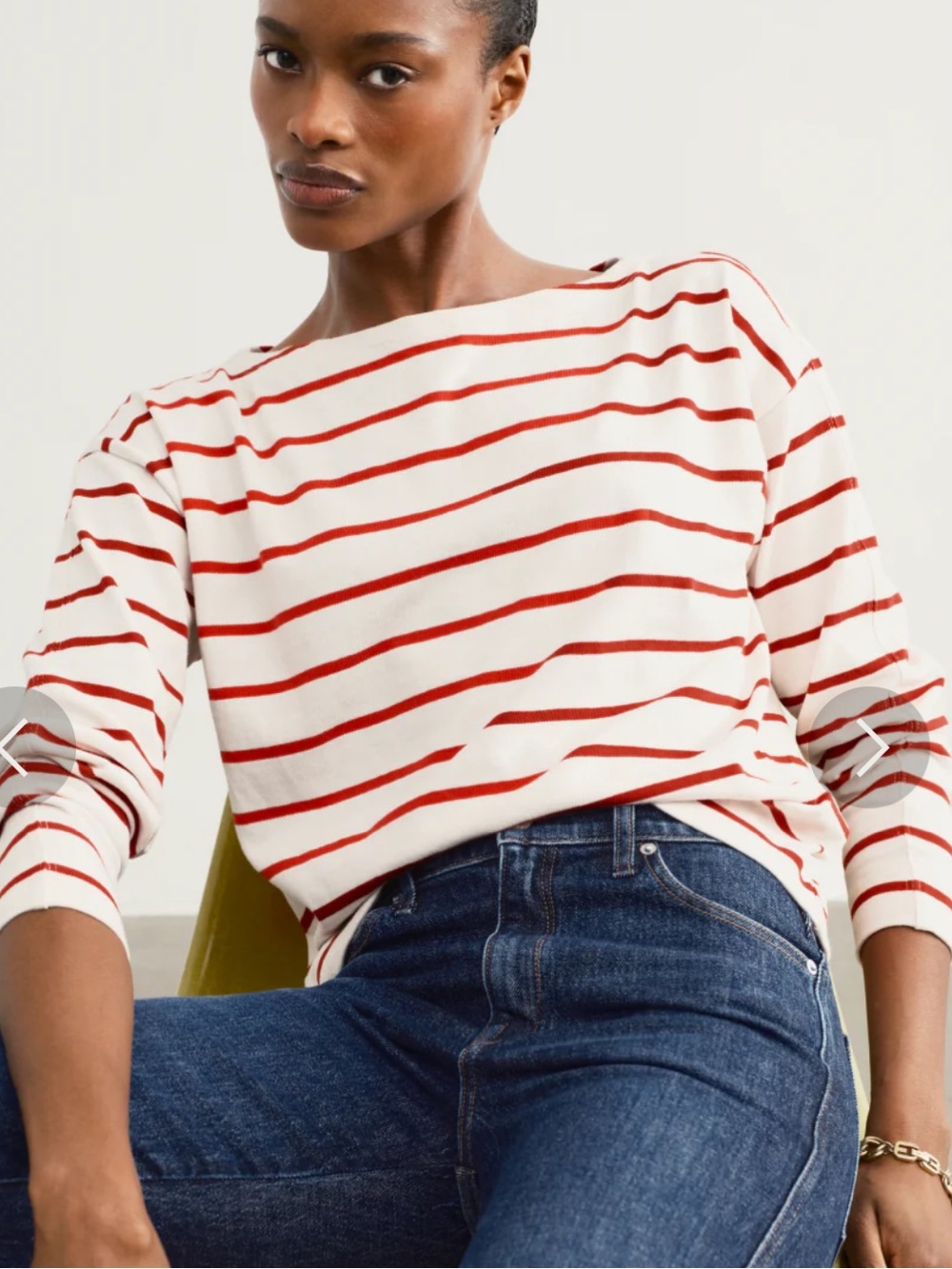 AYR Cream and Red Striped Long Sleeve Tee